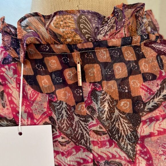 Misa Ilya Split-Neck Tiered Midi Dress Size M - Picture 6 of 8